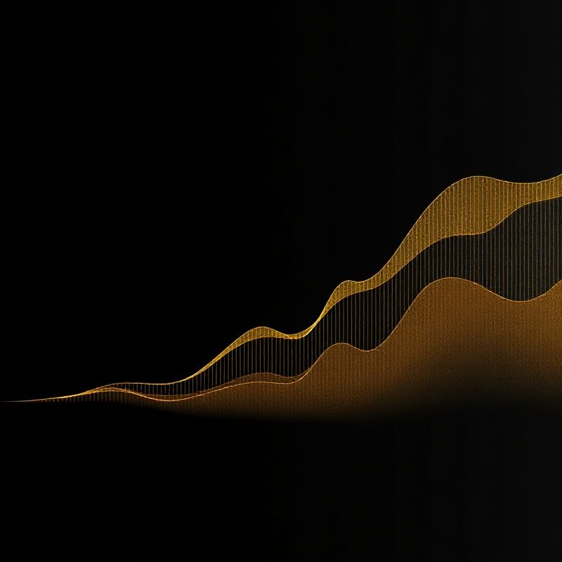Visualización abstracta de curvas de rendimiento de bonos en tonos dorado y carbón
